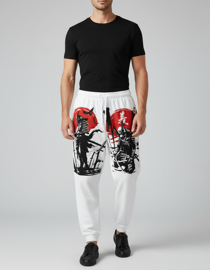 Pantalon Japonais Blanc Samouraï Décontracté Ample Imprimé - Molleton
