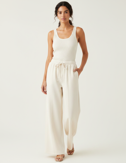 Pantalon Japonais Crème Ample Fluide Cordon Femme - Beige Molleton