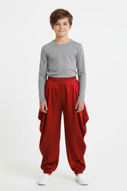 Pantalon Japonais Satin Rouge Ample Garçon Fête Danse