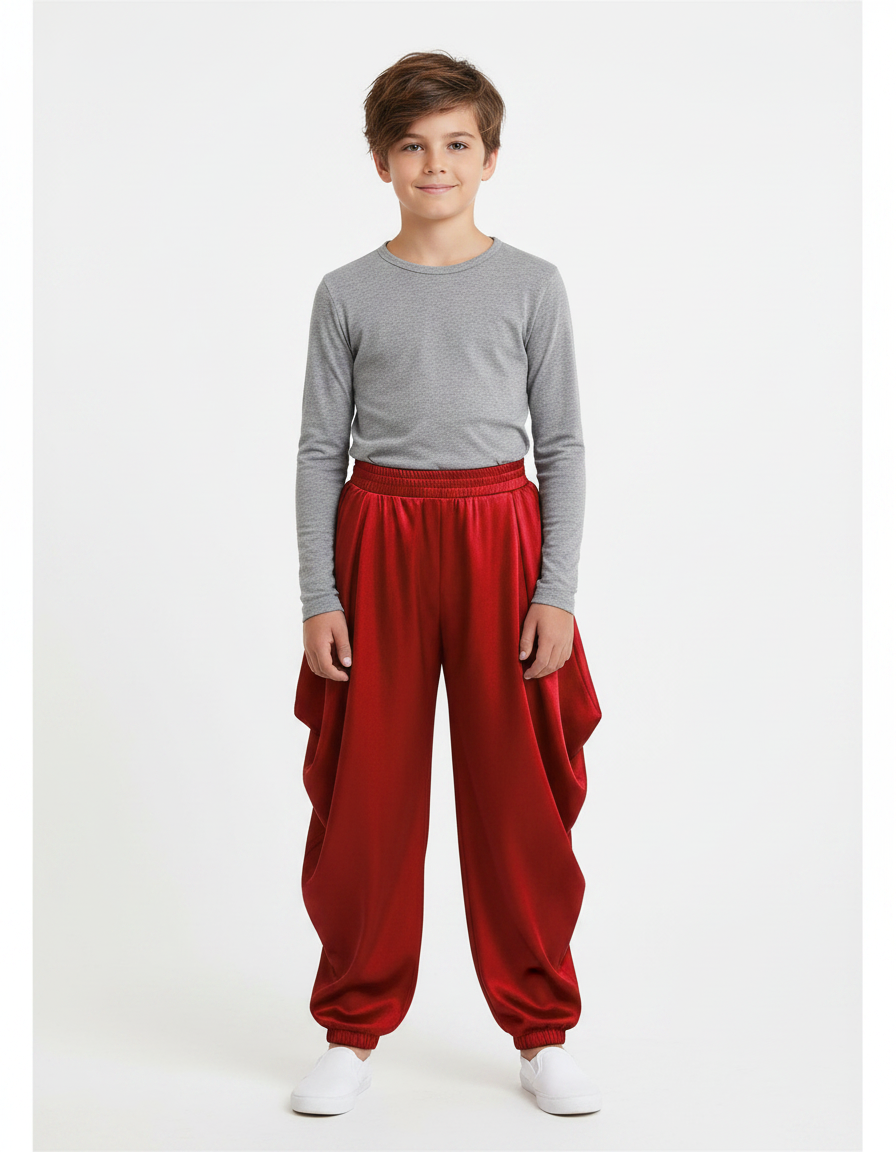 Pantalon Japonais Satin Rouge Ample Garçon Fête Danse