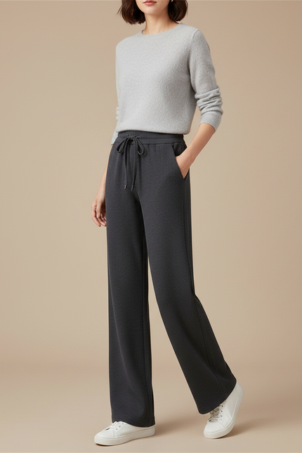 Pantalon Japonais Gris Anthracite Ample Côtelé Décontracté Cordon - Cordé