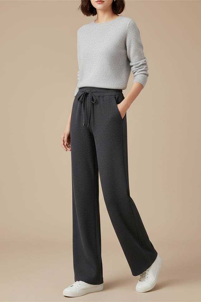 Pantalon Japonais Gris Anthracite Ample Côtelé Décontracté Cordon - Cordé