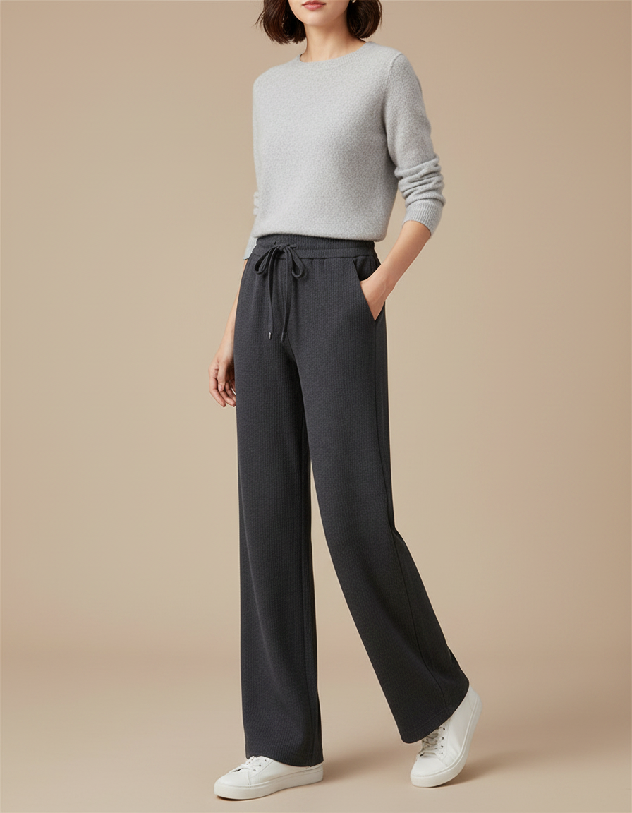 Pantalon Japonais Gris Anthracite Ample Côtelé Décontracté Cordon - Cordé