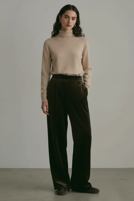 Pantalon Japonais Velours Marron Ample Droit Élégant