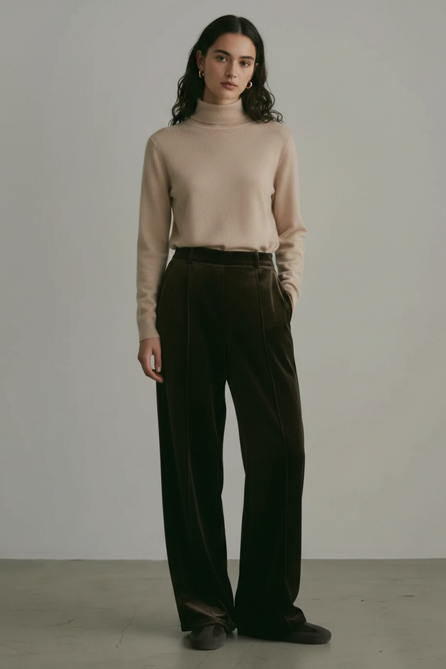 Pantalon Japonais Velours Marron Ample Droit Élégant