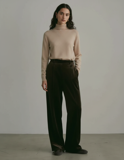 Pantalon Japonais Velours Marron Ample Droit Élégant