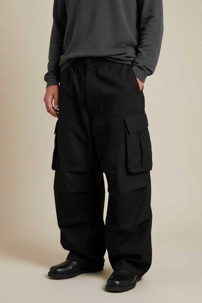 Pantalon Japonais Noir Cargo Ample Décontracté Homme - Gabardine