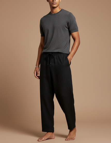 Pantalon Japonais Noir Ample Coton Lin Casual