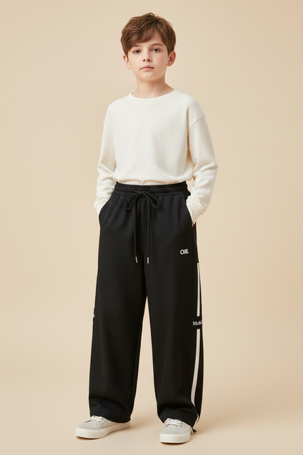 Pantalon Japonais Noir Ample Molleton Sport Garçon