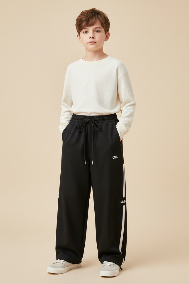 Pantalon Japonais Noir Ample Molleton Sport Garçon