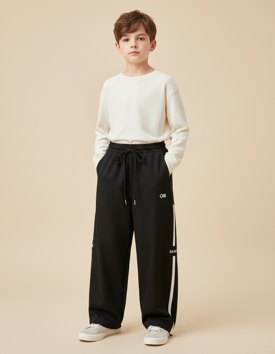 Pantalon Japonais Noir Ample Molleton Sport Garçon