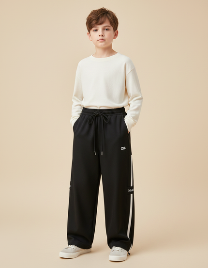 Pantalon Japonais Noir Ample Molleton Sport Garçon