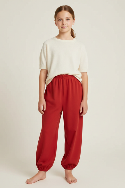 Pantalon Japonais Rouge Ample Cheville Resserrée Fluide - Viscose