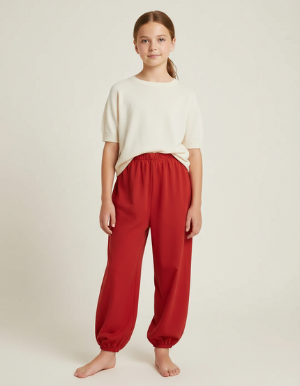 Pantalon Japonais Rouge Ample Cheville Resserrée Fluide - Viscose