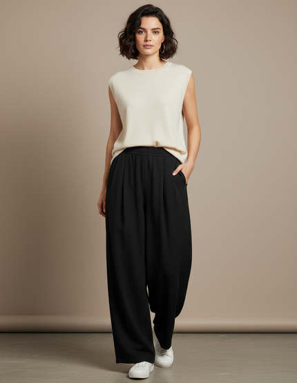 Pantalon Japonais Noir Fluide Ample Femme - Polyester