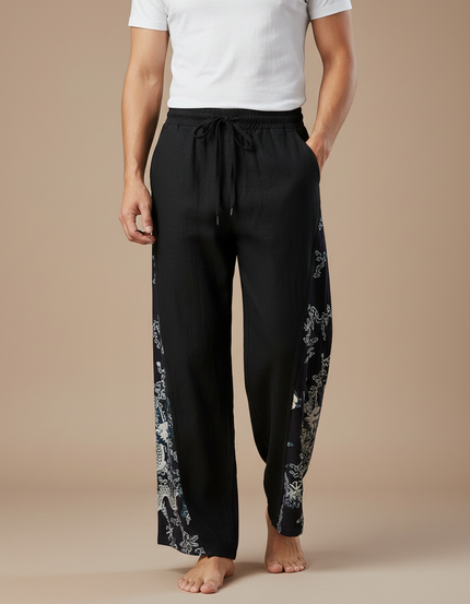 Pantalon Japonais Noir Dragon Ample Coton Lin Homme