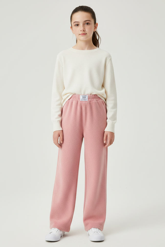 Pantalon Japonais Rose Polaire Ample Droit Confortable - Molleton