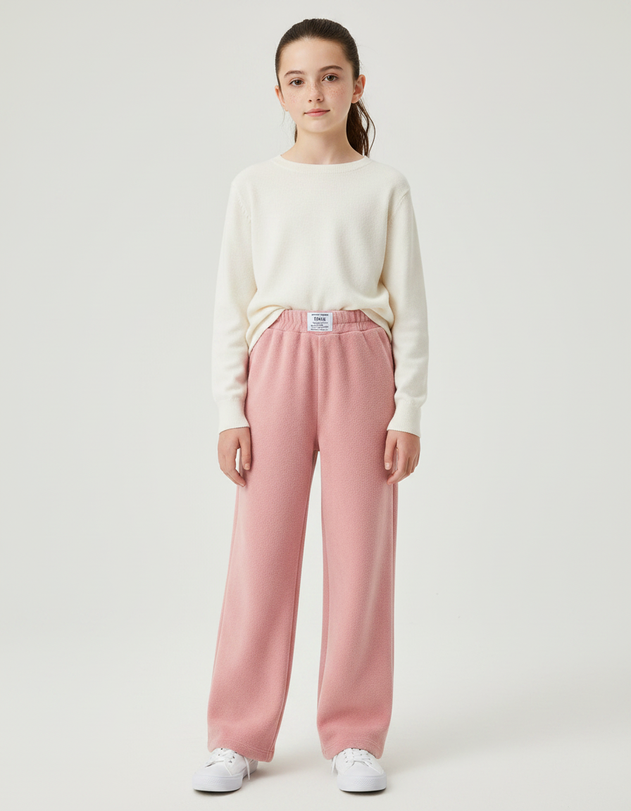 Pantalon Japonais Rose Polaire Ample Droit Confortable - Molleton