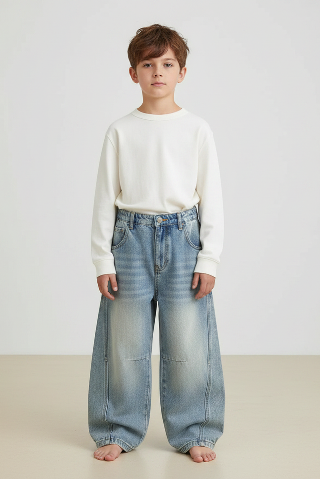 Pantalon Japonais Denim Ample Enfant Décontracté Coton - Bleu Jean