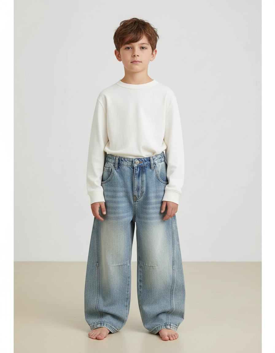Pantalon Japonais Denim Ample Enfant Décontracté Coton - Bleu Jean