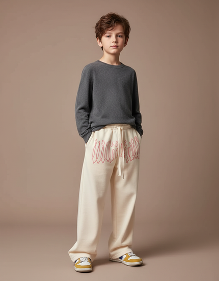 Pantalon Japonais Crème Ample Molleton Imprimé Garçon - Beige