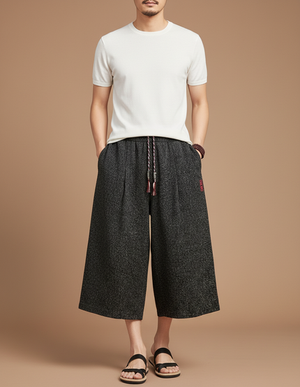 Pantalon Japonais Gris Anthracite Ample Lin Coton Décontracté - Tweed