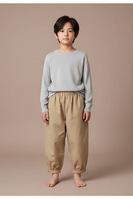 Pantalon Japonais Beige Ample Coton Enfant Resserré