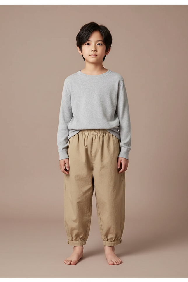 Pantalon Japonais Beige Ample Coton Enfant Resserré