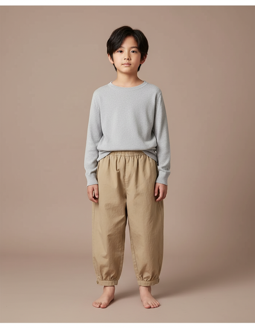Pantalon Japonais Beige Ample Coton Enfant Resserré