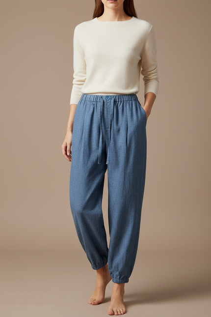 Pantalon Japonais Bleu Fluide Chevilles Resserrées Confortable - Coton