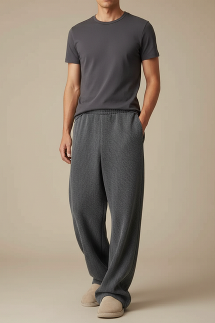 Pantalon Japonais Gris Ample Chevron Épais Confortable - Maille