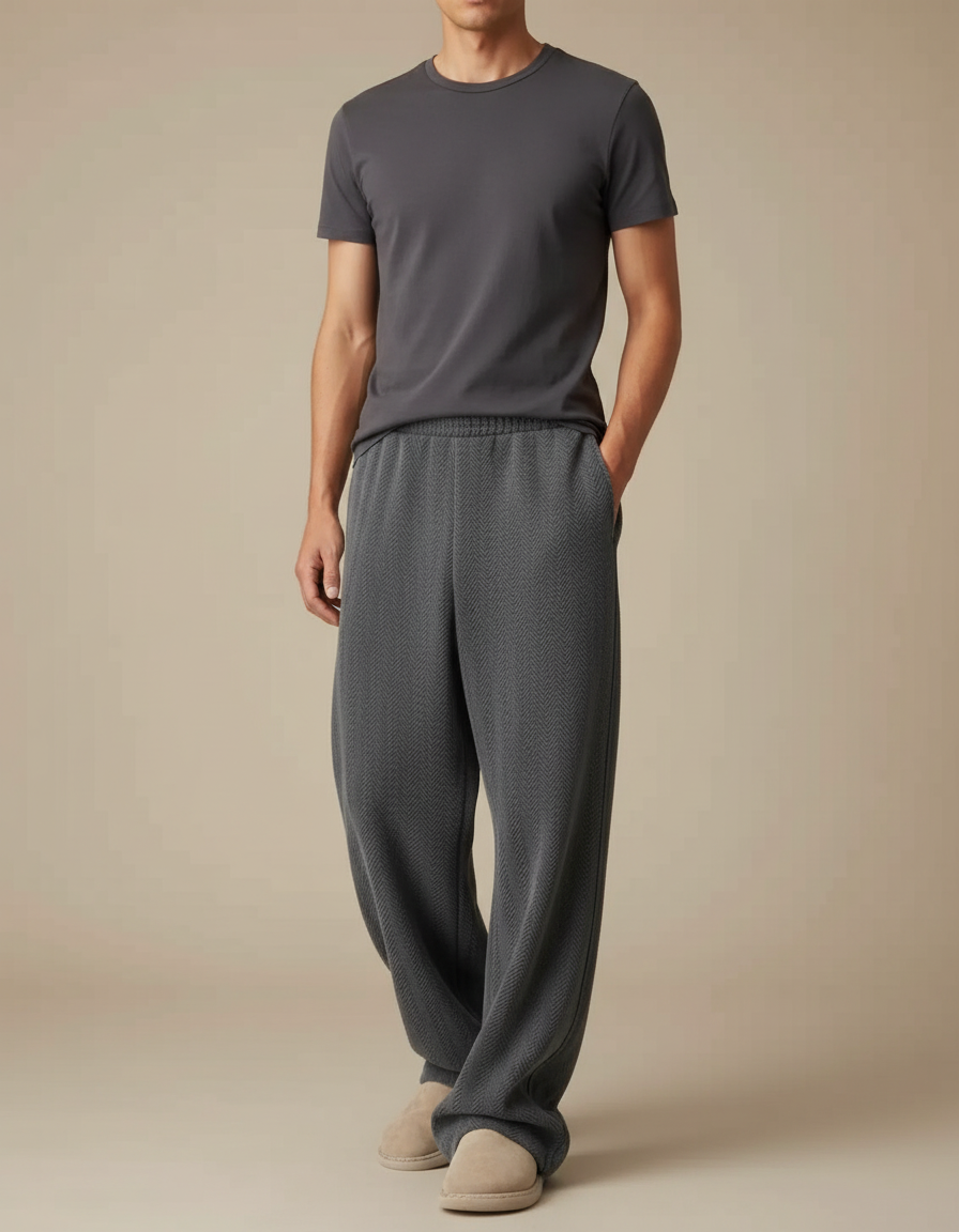 Pantalon Japonais Gris Ample Chevron Épais Confortable - Maille