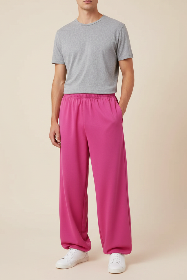 Pantalon Japonais Fuchsia Ample Confortable Unisexe - Rose Polyester