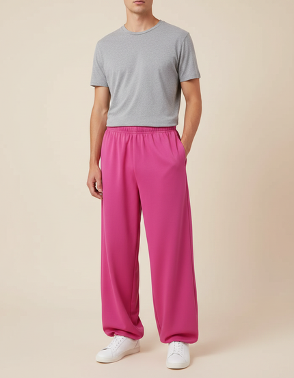 Pantalon Japonais Fuchsia Ample Confortable Unisexe - Rose Polyester