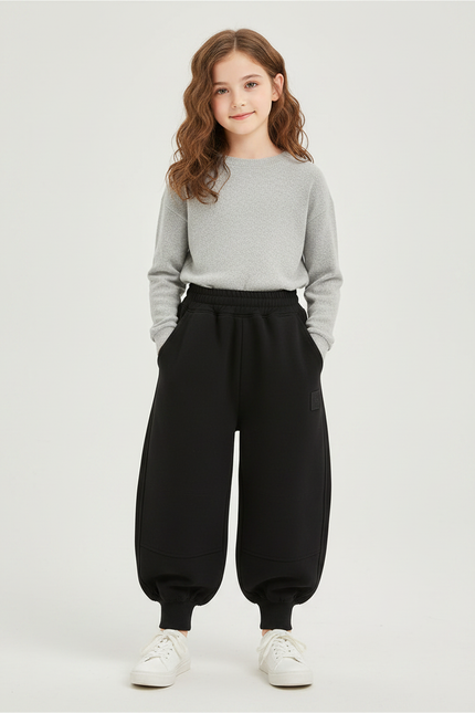 Pantalon Japonais Noir Molleton Ample Hiver Enfant