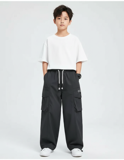 Pantalon Japonais Noir Cargo Ample Décontracté Enfant - Polyester