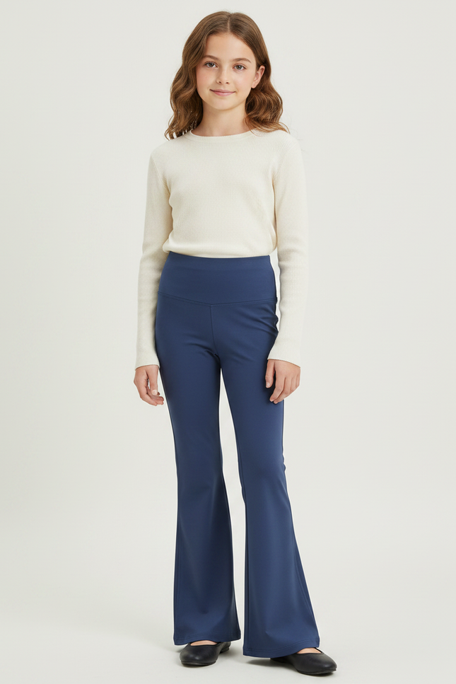 Pantalon Japonais Bleu Marine Évasé Élastique Fille - Polyester