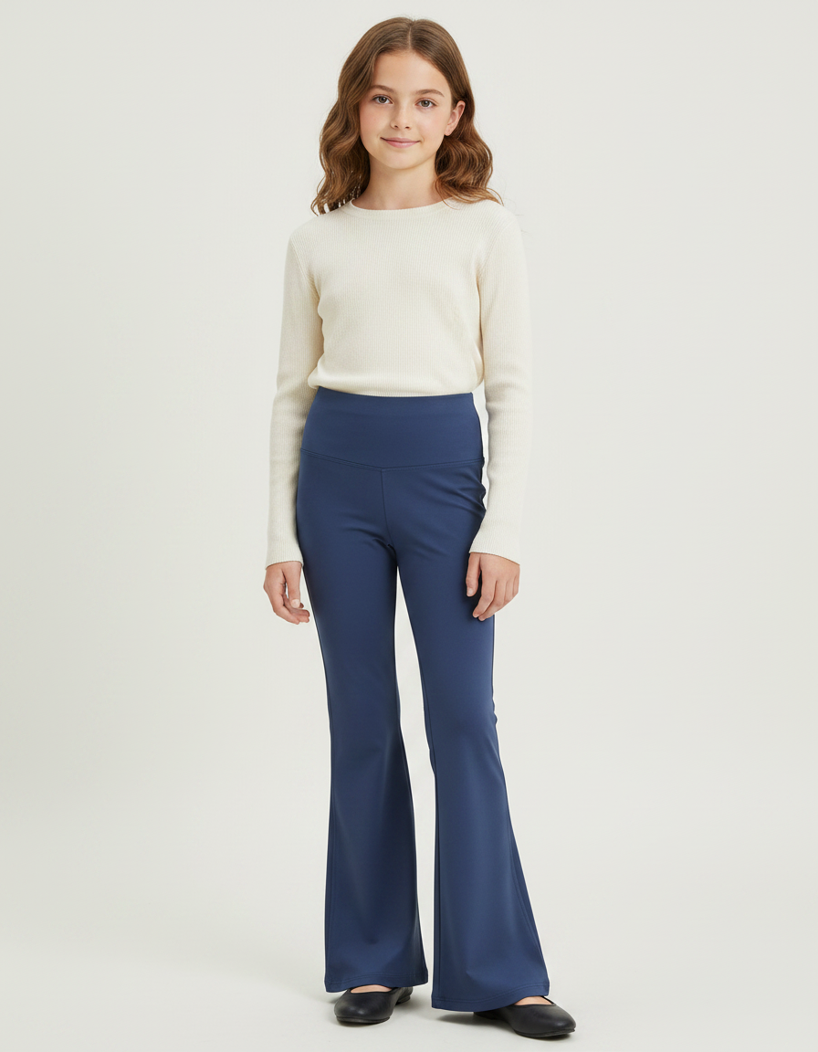 Pantalon Japonais Bleu Marine Évasé Élastique Fille - Polyester