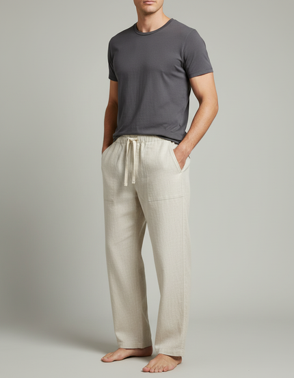 Pantalon Japonais Lin Coton Ample Beige Homme Décontracté