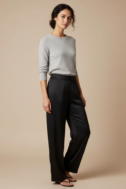 Pantalon Japonais Noir Fluide Élégant Femme - Satin