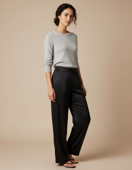 Pantalon Japonais Noir Fluide Élégant Femme - Satin