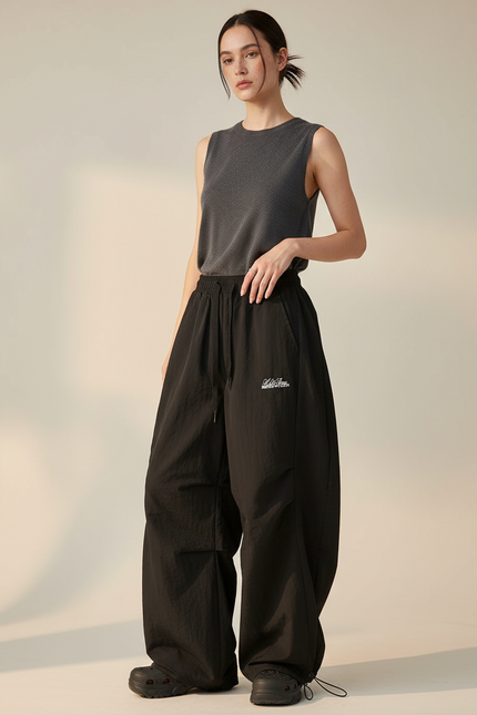 Pantalon Japonais Noir Ample Décontracté Fluide Femme - Polyester