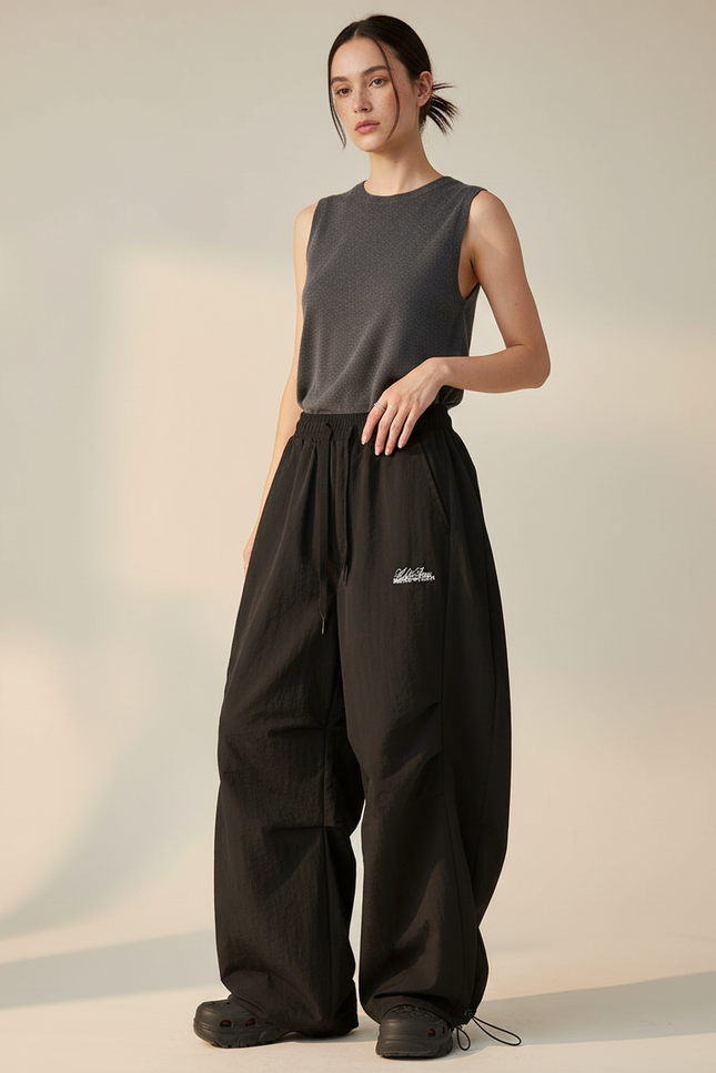 Pantalon Japonais Noir Ample Décontracté Fluide Femme - Polyester