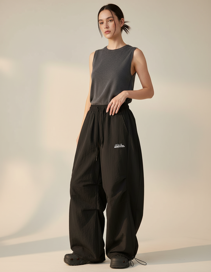 Pantalon Japonais Noir Ample Décontracté Fluide Femme - Polyester