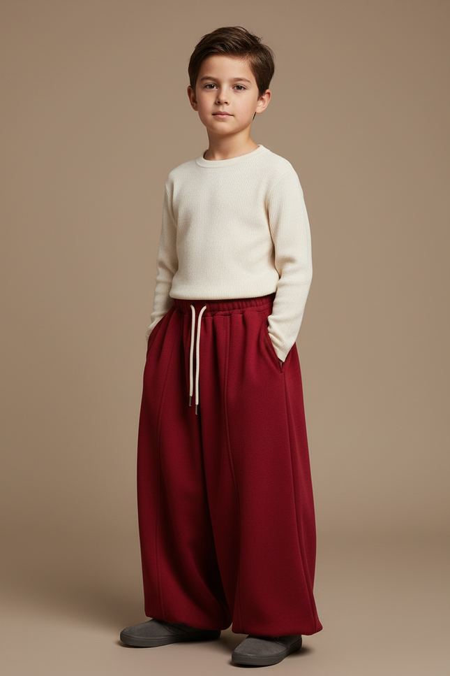 Pantalon Japonais Rouge Ample Molleton Enfant - Bordeaux