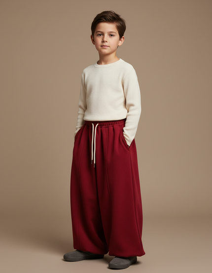 Pantalon Japonais Rouge Ample Molleton Enfant - Bordeaux