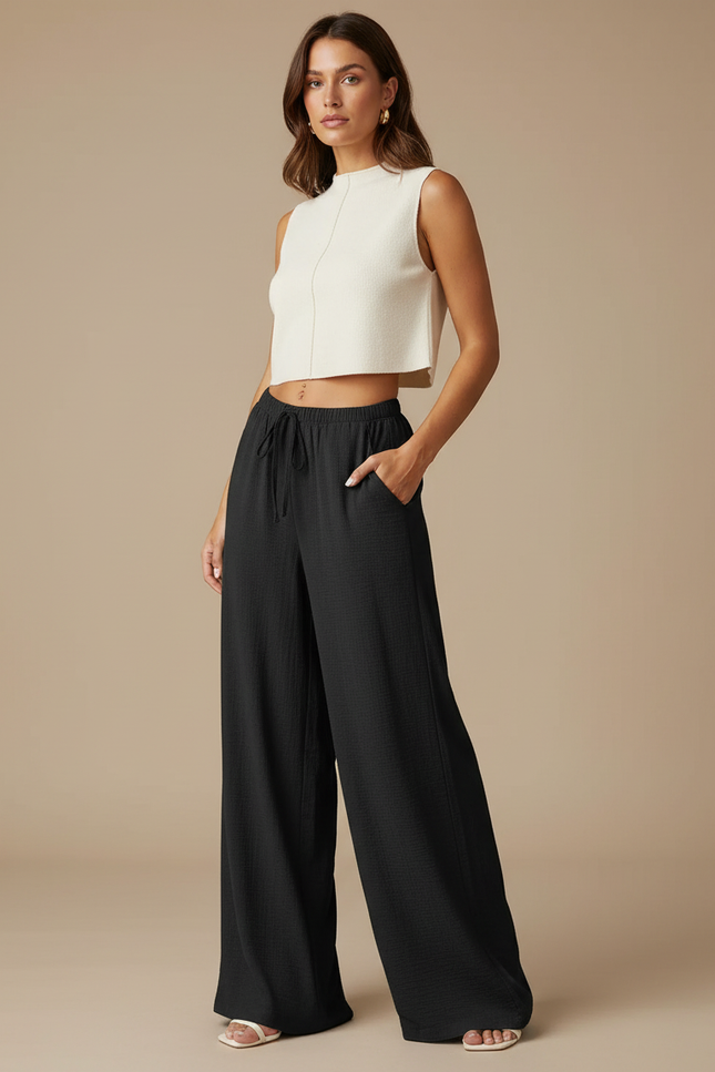 Pantalon Japonais Femme Noir Large - Lin