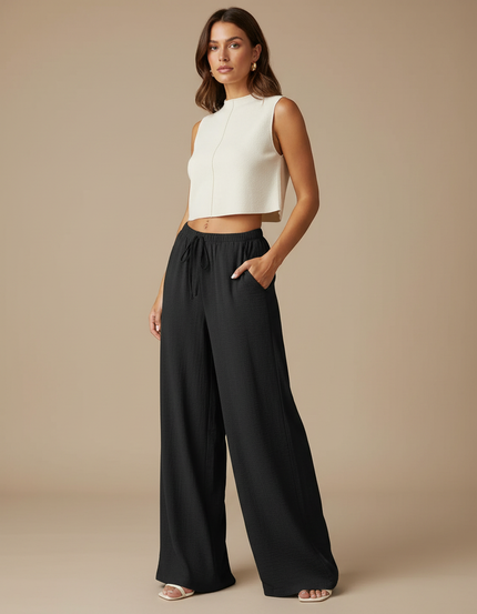 Pantalon Japonais Femme Noir Large - Lin