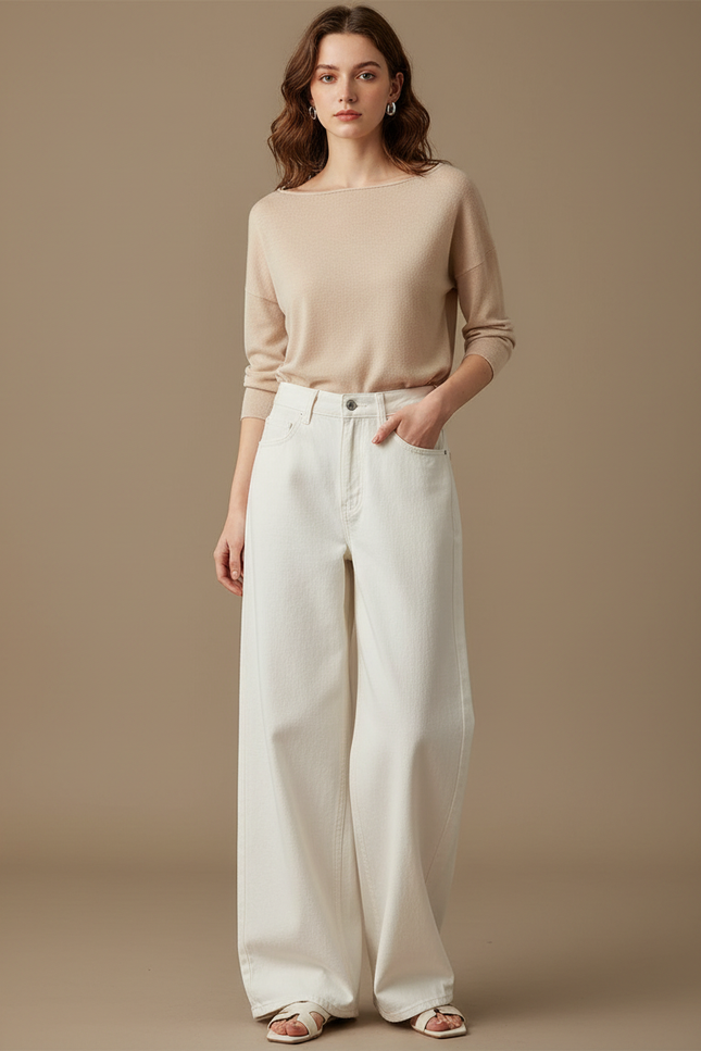 Pantalon Japonais Blanc Cassé Ample Décontracté Fluide - Jean