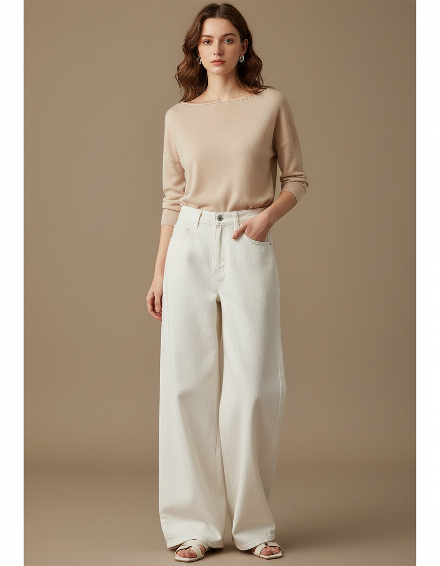 Pantalon Japonais Blanc Cassé Ample Décontracté Fluide - Jean